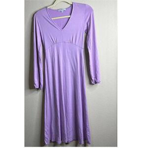 Velvet Torch Los Angeles Purple Long‎ Sleeve V Neck Midi Dress XS